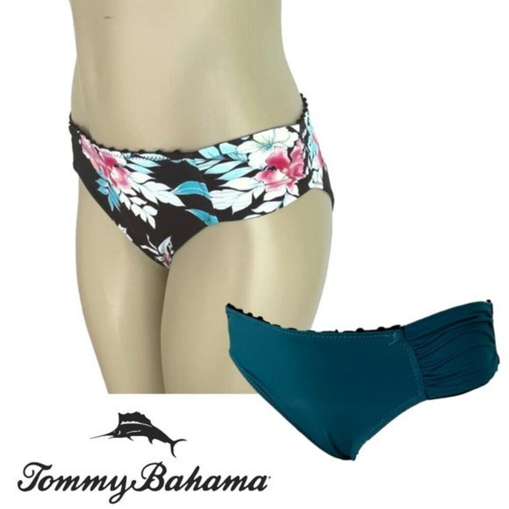 Tommy Bahama Floral/Green Reversible Side Tab Hipster Bikini Bottoms